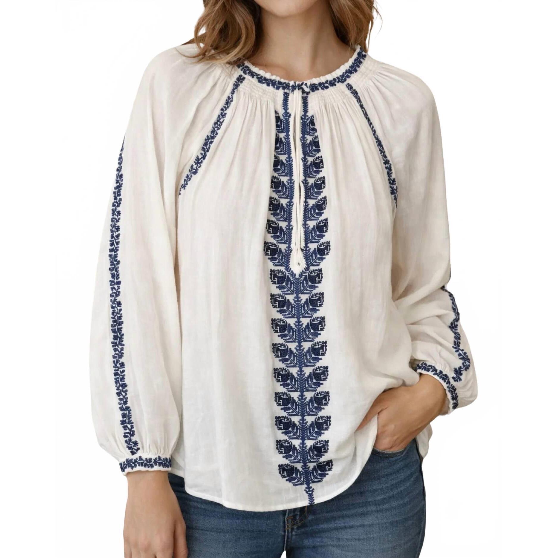 New Isabel Marant Lena Blouse Top In Ecru/Blue